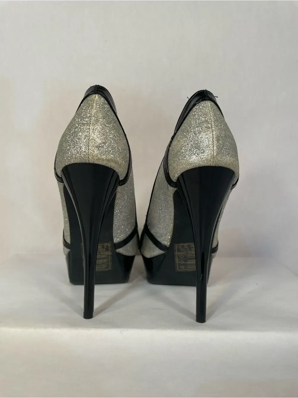 Black and Silver Glitter Platform Stiletto Pumps